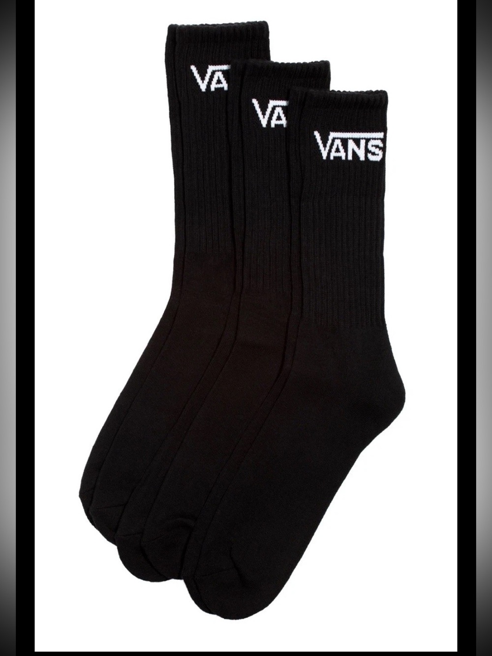 Vans Off The Wall Crew Socks 3 Pair Men 9.5-13 Black w White Logo Skate Ride NEW - Picture 2 of 12